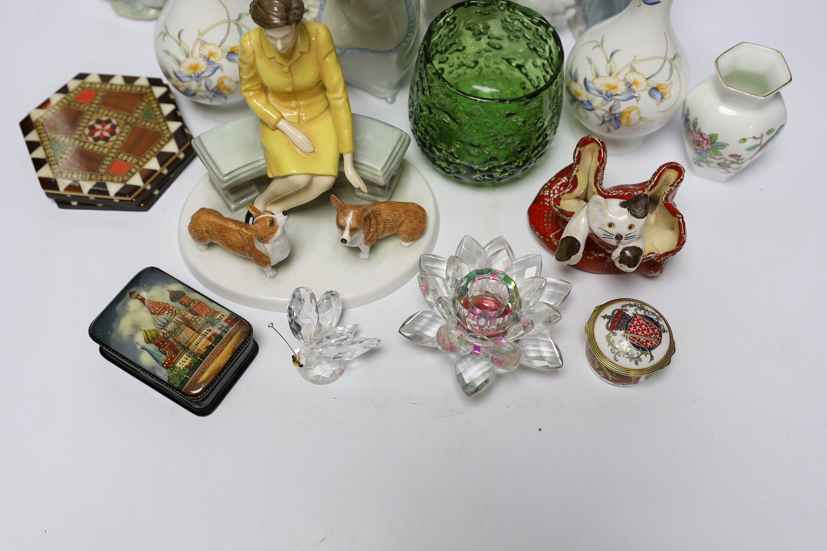 A quantity of various ceramics, glass and collectables including Aynsley, Doulton, Lladro, Nao etc, largest 24cm high